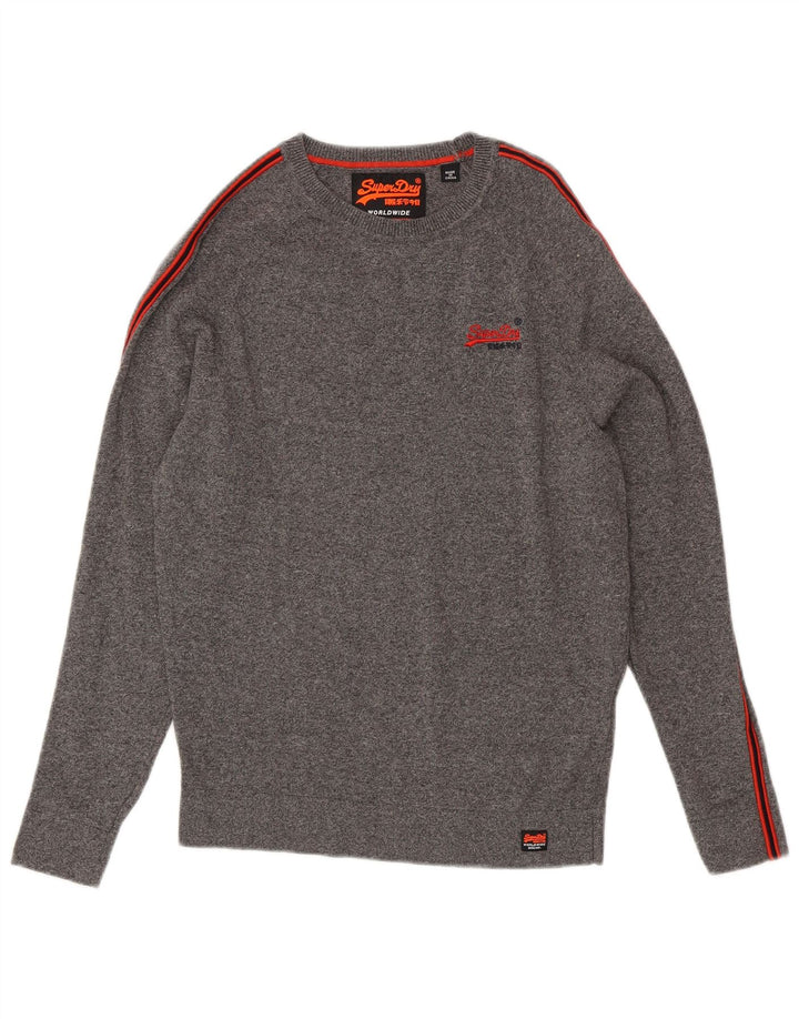 SUPERDRY Mens Crew Neck Jumper Sweater Small Grey Flecked Cotton