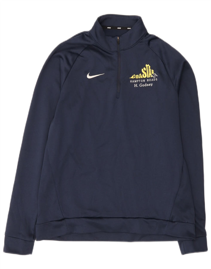 Nike Dri Fit majica s kratkim izrezom s patentnim zatvaračem Mali tamnoplavi poliester
