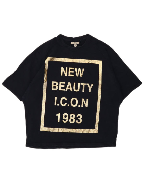 Zara ženska majica kratkih rukava Trafaluc Graphic Top UK 14 srednje tamnoplavi pamuk