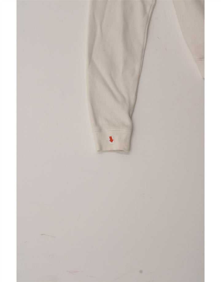 REEBOK Womens Graphic Hoodie Jumper UK 14 Medium White Polyester Vintage Reebok and Second-Hand Reebok from Messina Hembry 