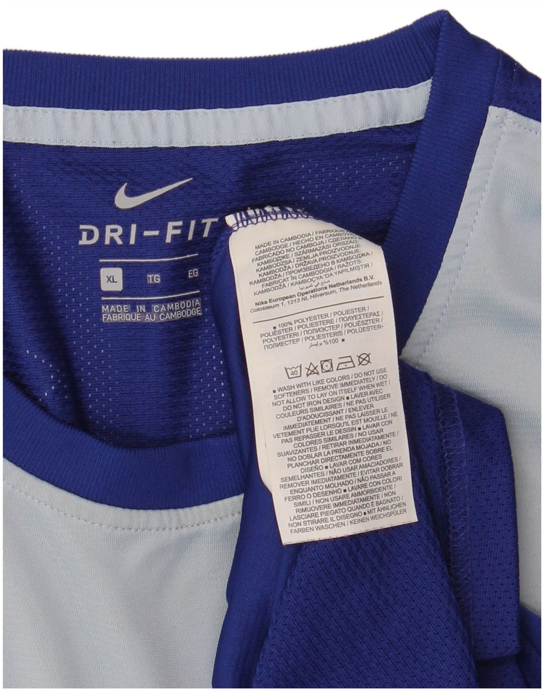 Nike Dri Fit T-Shirt Top XL Blue Colourblock poliester
