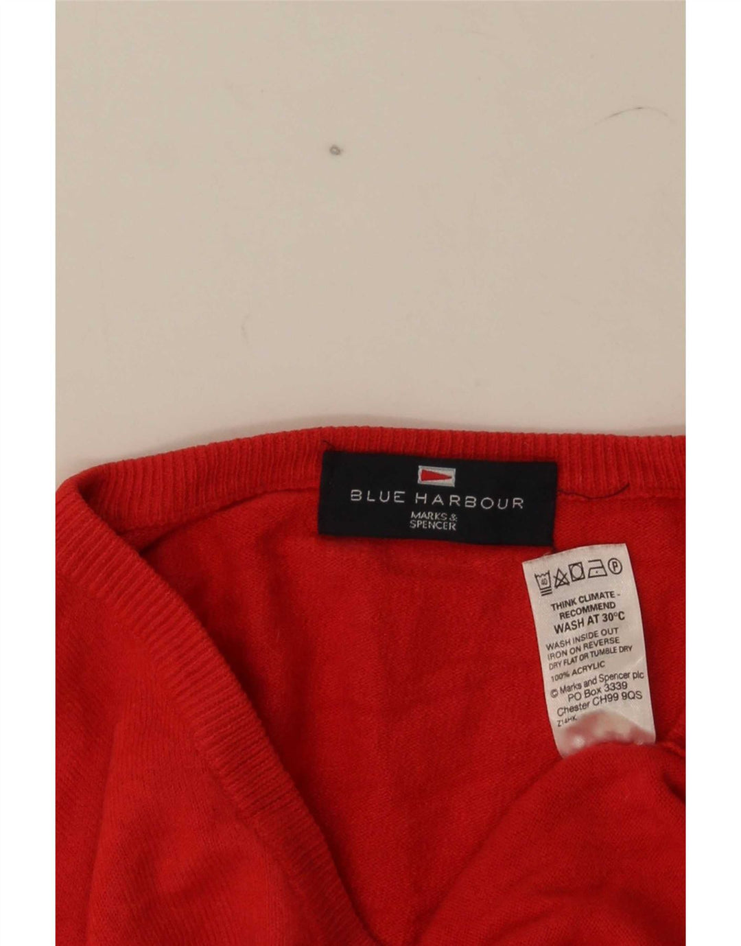 Marks & Spencer muški plavi Harbor džemper s V-izrezom, veliki crveni akril