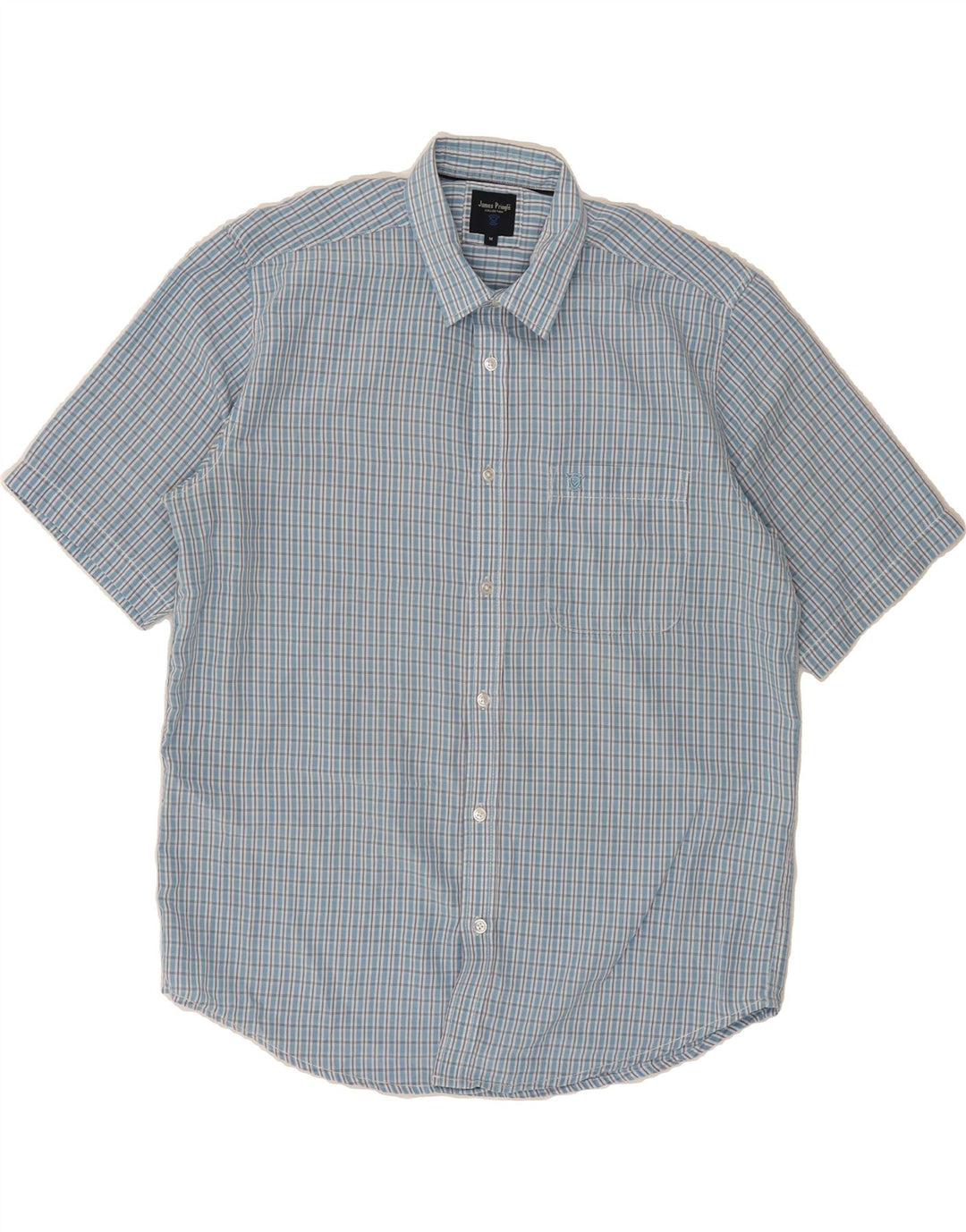 JAMES PRINGLE Mens Short Sleeve Shirt Medium Blue Check Polyester Vintage James Pringle and Second-Hand James Pringle from Messina Hembry 
