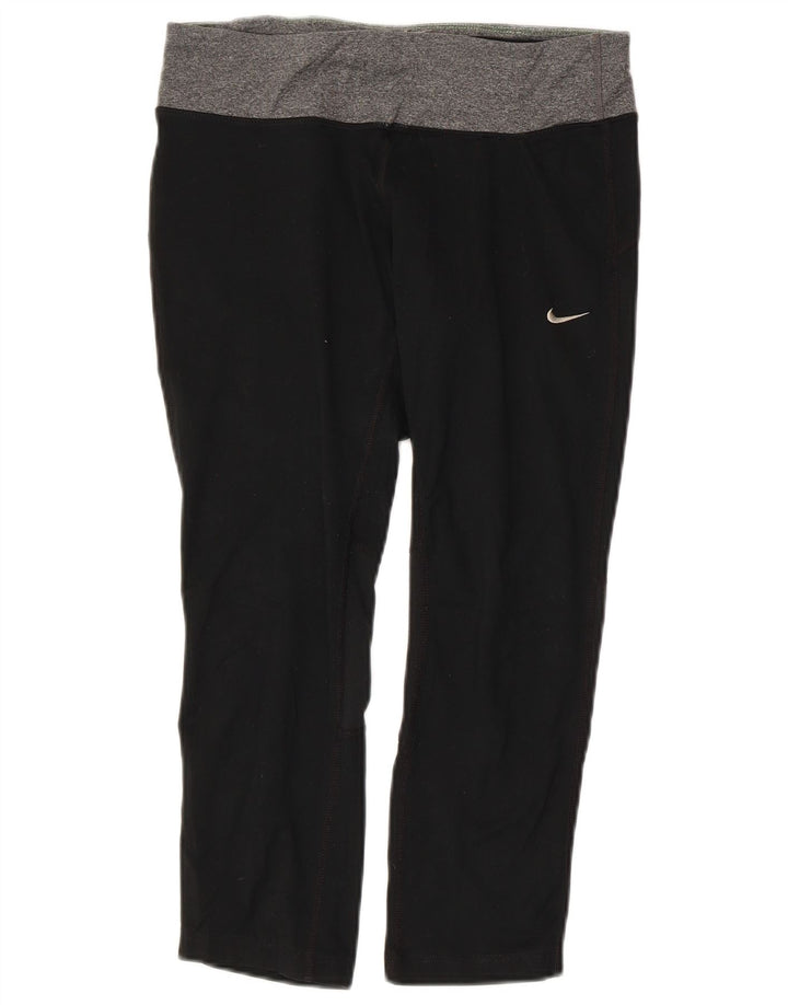NIKE Ženske Dri Fit Capri Leggings UK 10 Small Black Colourblock