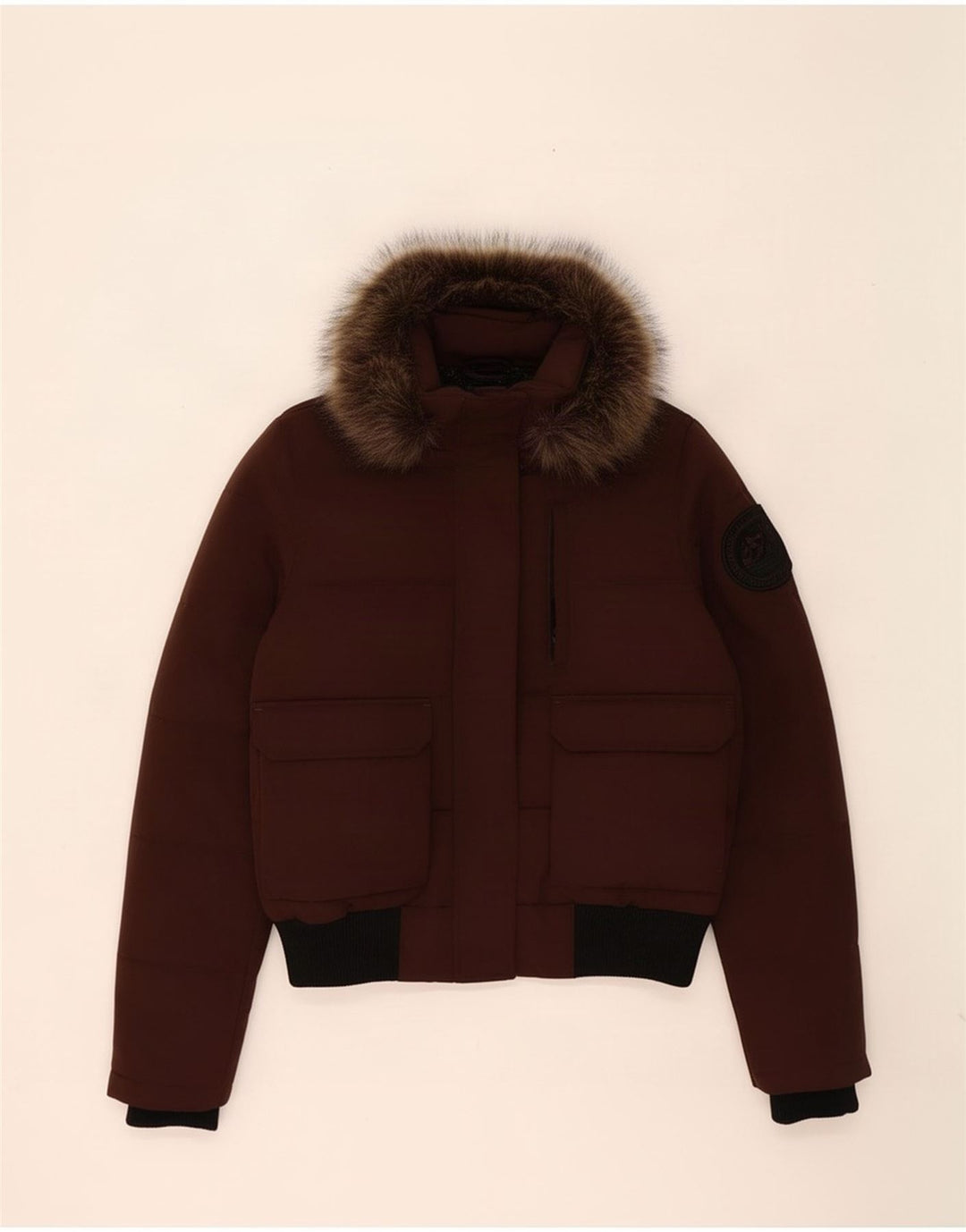 Superdry ženska podstavljena jakna s kapuljačom UK 12 Medium Brown Colourblock