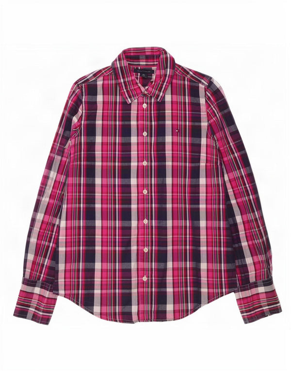 Tommy Hilfiger Womens Shirt UK 10 Small Pink Check Cotton