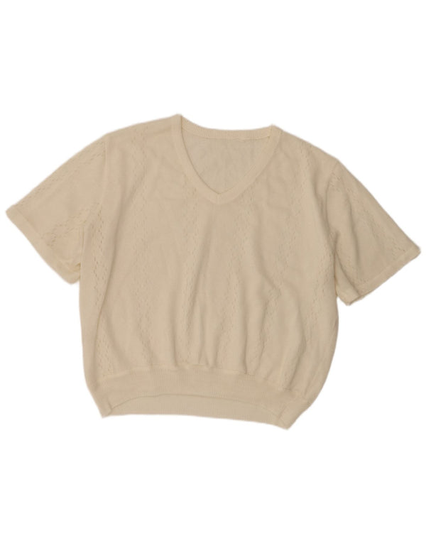 Vintage ženski džemper kratkih rukava s velikim V-izrezom IT 50 XL bijeli