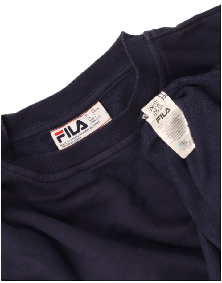 FILA Womens Oversized Sweatshirt Jumper UK 16 Large Navy Blue Cotton