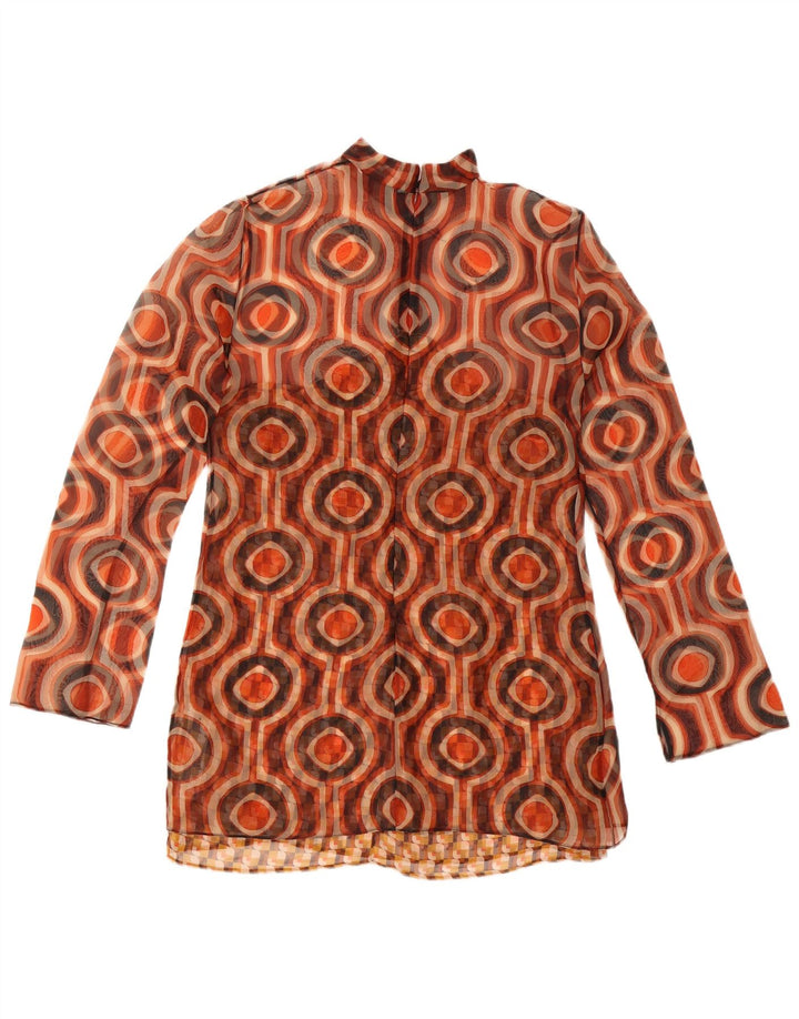 Zara ženska majica s tunikom dugih rukava UK 12 srednje smeđa geometrijska poliesterska odjeća