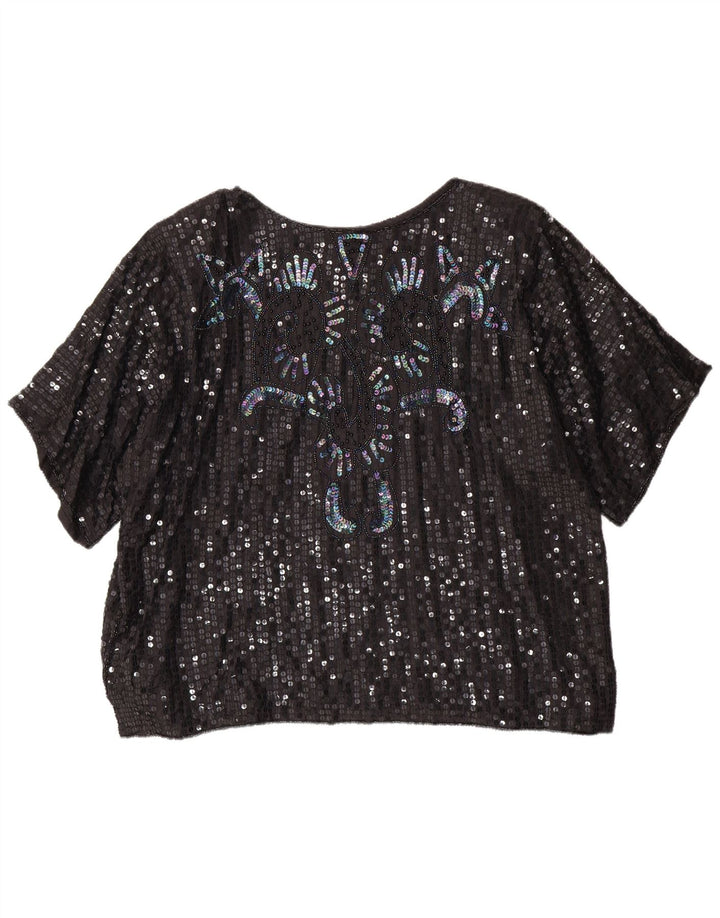 VINTAGE Womens Oversized Blouse Top IT 50 XL Black Viscose