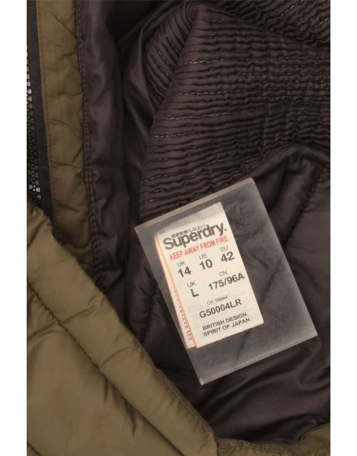Superdry ženska podstavljena jakna s kapuljačom UK 14 Srednji kaki najlon
