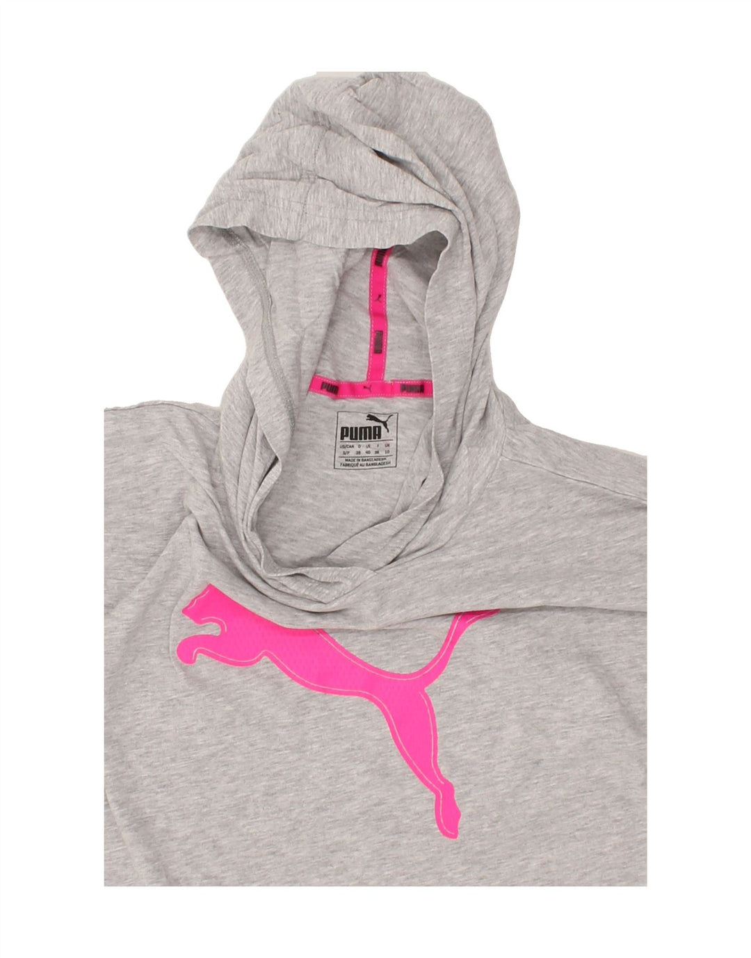 PUMA Womens Oversized Hooded Graphic Top Long Sleeve UK 10 Small Grey Vintage Puma and Second-Hand Puma from Messina Hembry 