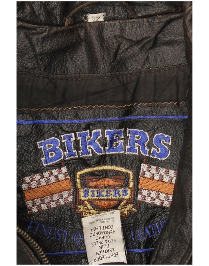 Bikerska muška kožna biciklistička jakna IT 52 XL smeđa koža