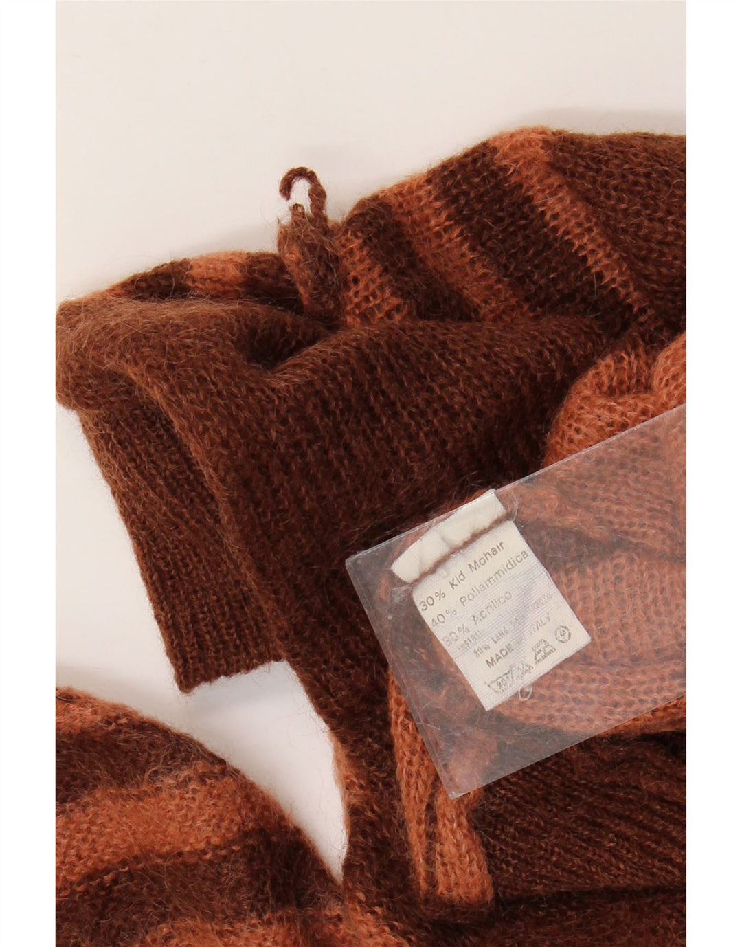 VINTAGE ženski pulover s rol izrezom UK 14 Veliki smeđi prugasti moher