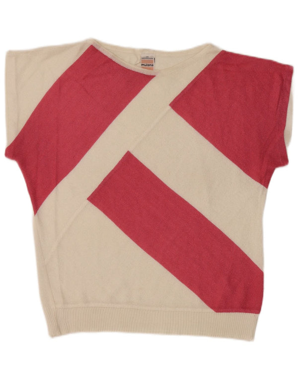 Vintage Womens Boat Neck Jumper Sweater UK 12 Medium White Striped