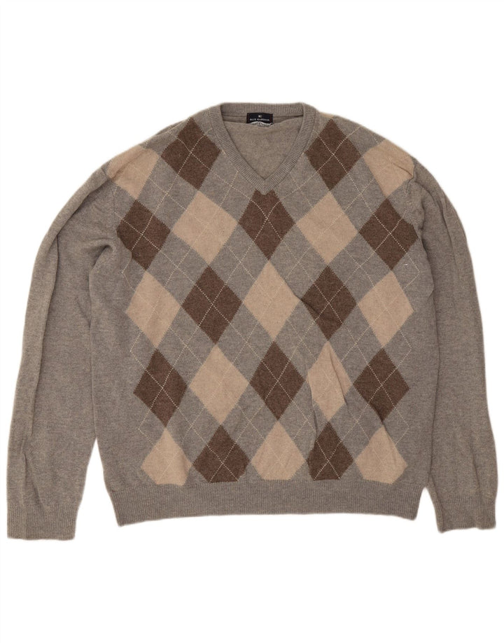 Marks & Spencer muški džemper s V-izrezom 2XL sivi Argyle/Diamond