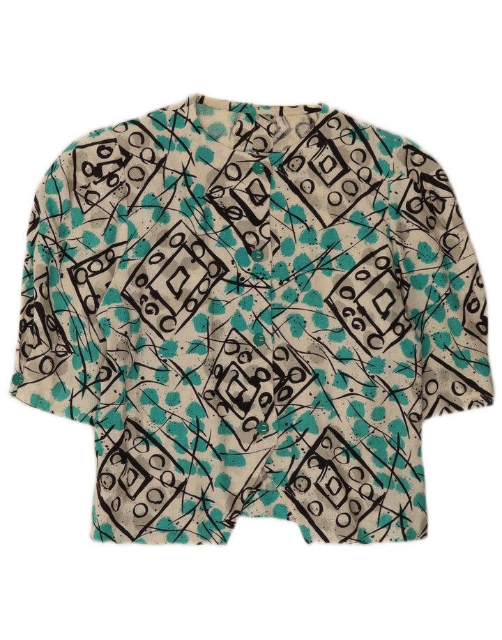 Vintage ženska kratko košulja bluza UK 12 srednje raznobojna geometrijska