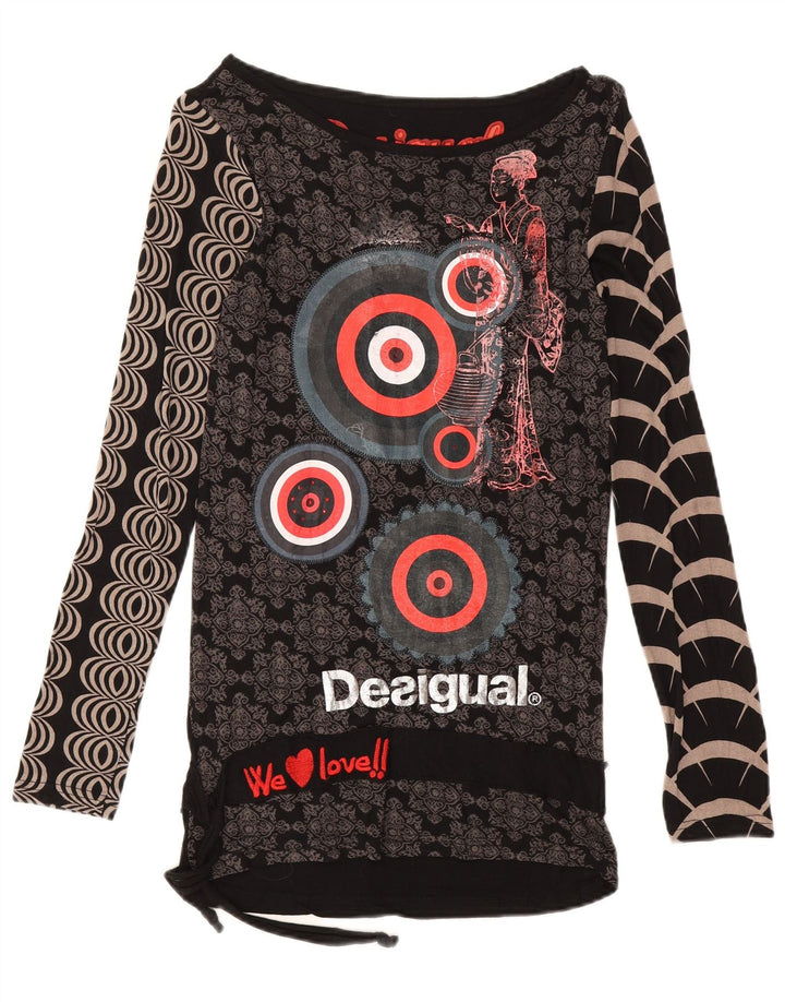 Desigual ženska majica s grafičkim motivima dugih rukava UK 12 srednje crna viskoza
