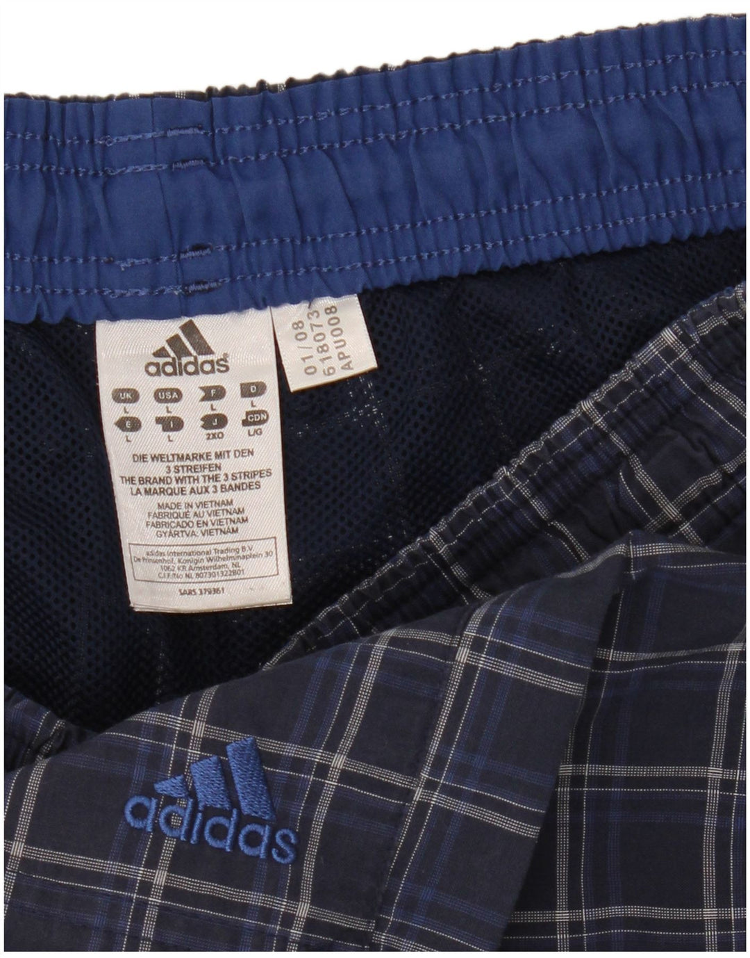 Adidas muške kratke hlače za plivanje, veliki plavi karirani poliester