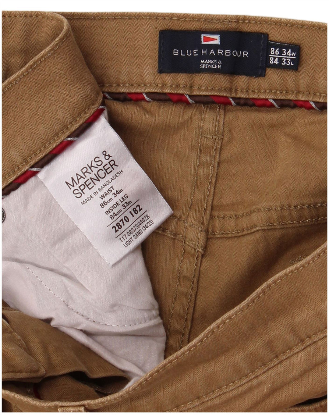 MARKS & SPENCER Muške ležerne hlače Blue Harbor W34 L33 Smeđe