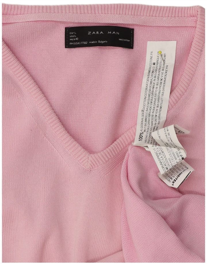 Zara muški pulover s V-izrezom, veliki ružičasti pamuk