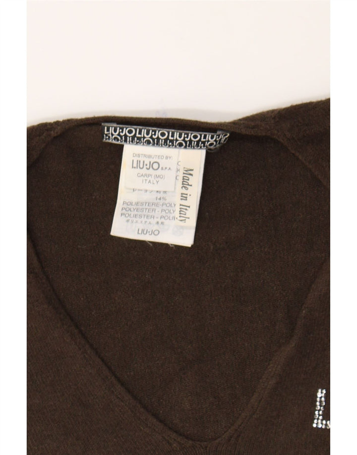 LIU JO Womens Crop V-Neck Jumper Sweater IT 42 Medium Brown Viscose Vintage Liu Jo and Second-Hand Liu Jo from Messina Hembry 