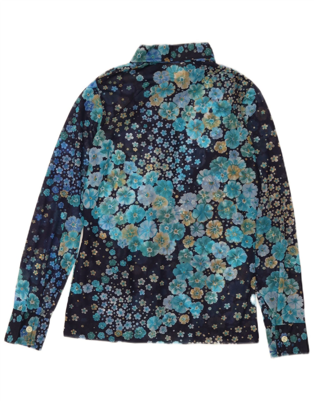 VINTAGE Ženska košulja bluza UK 10 Mala tamnoplava cvjetna poliamida