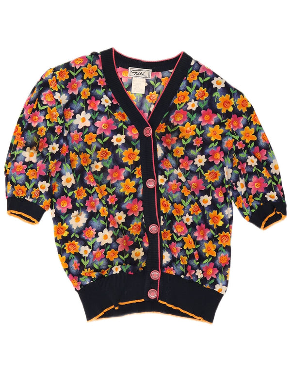 Gibi ženski kardigan gornji dio UK 14 veliki tamnoplavi cvjetni acetat