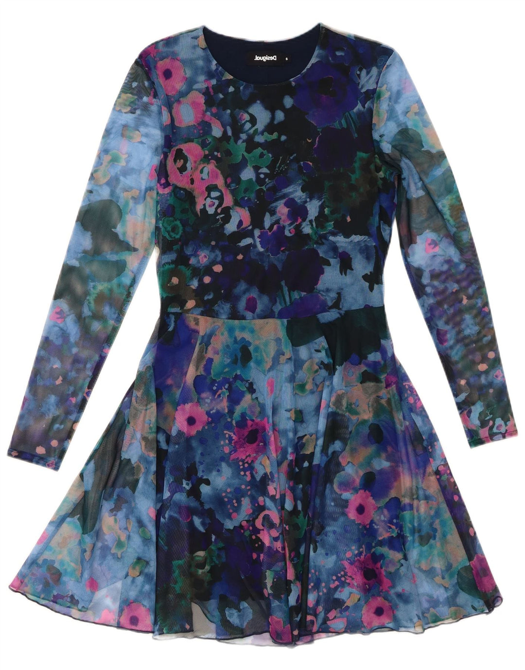 DESIGUAL Ženska haljina A-kroja dugih rukava s apstraktnim uzorkom UK 10 Mala plava