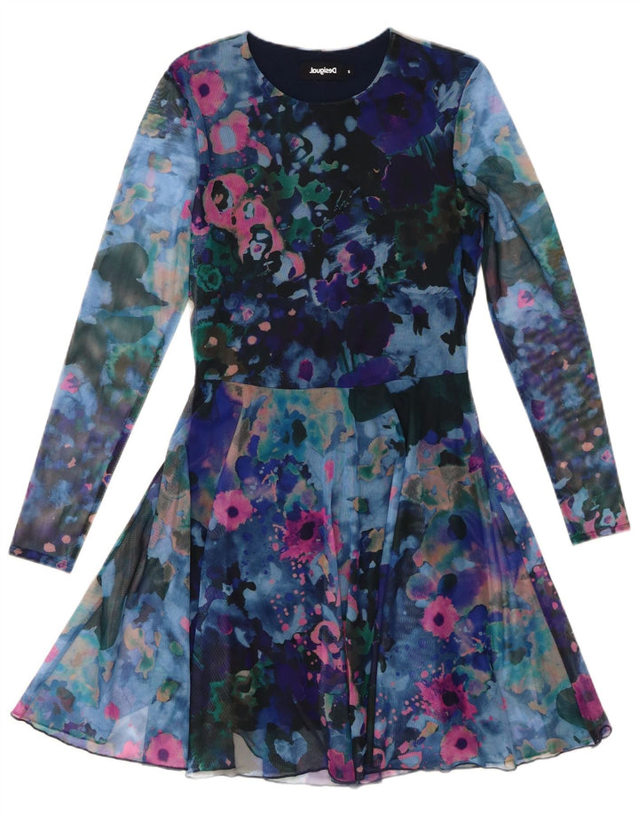 DESIGUAL Ženska haljina A-kroja dugih rukava s apstraktnim uzorkom UK 10 Mala plava