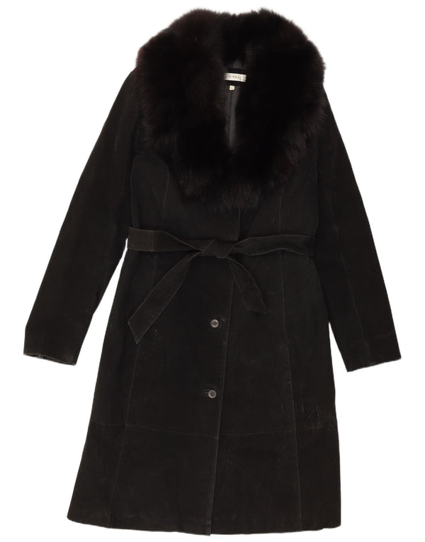 Vintage ženski kaput od brušene kože IT 46 velika crna koža