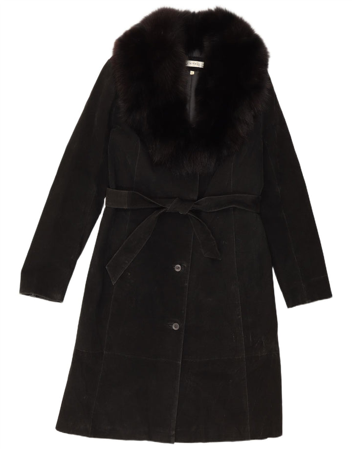 Vintage ženski kaput od brušene kože IT 46 velika crna koža