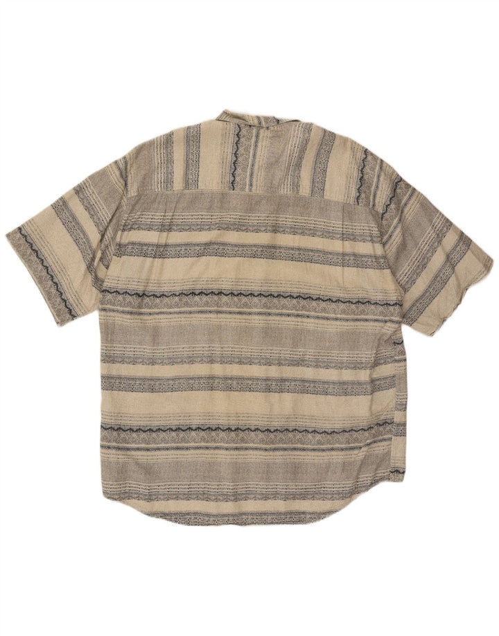 ANDRE LEON Mens Short Sleeve Shirt 2XL Beige Striped