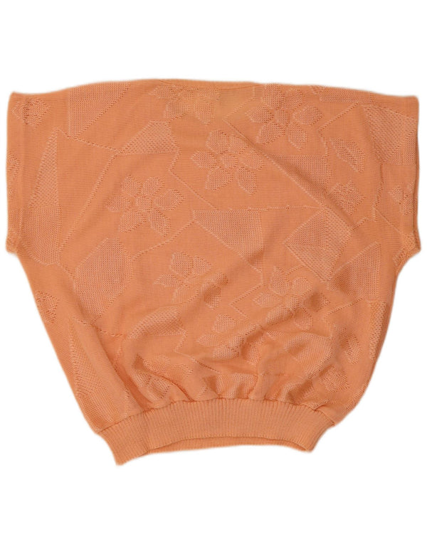 Vintage ženski džemper kratkih rukava s okruglim izrezom IT 50 XL narančasti cvjetni