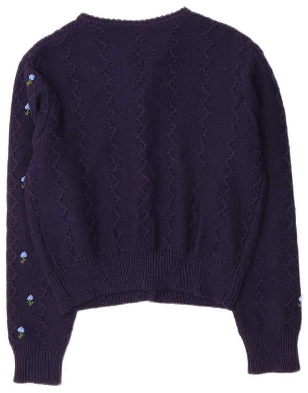 Vintage ženski kratki kardigan džemper UK 12 Srednje tamnoplavi cvjetni