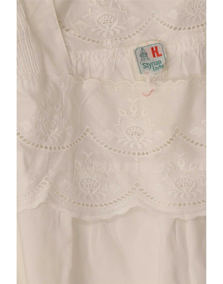 Vintage gornji dio ženske bluze UK 16 Veliki bijeli cvjetni