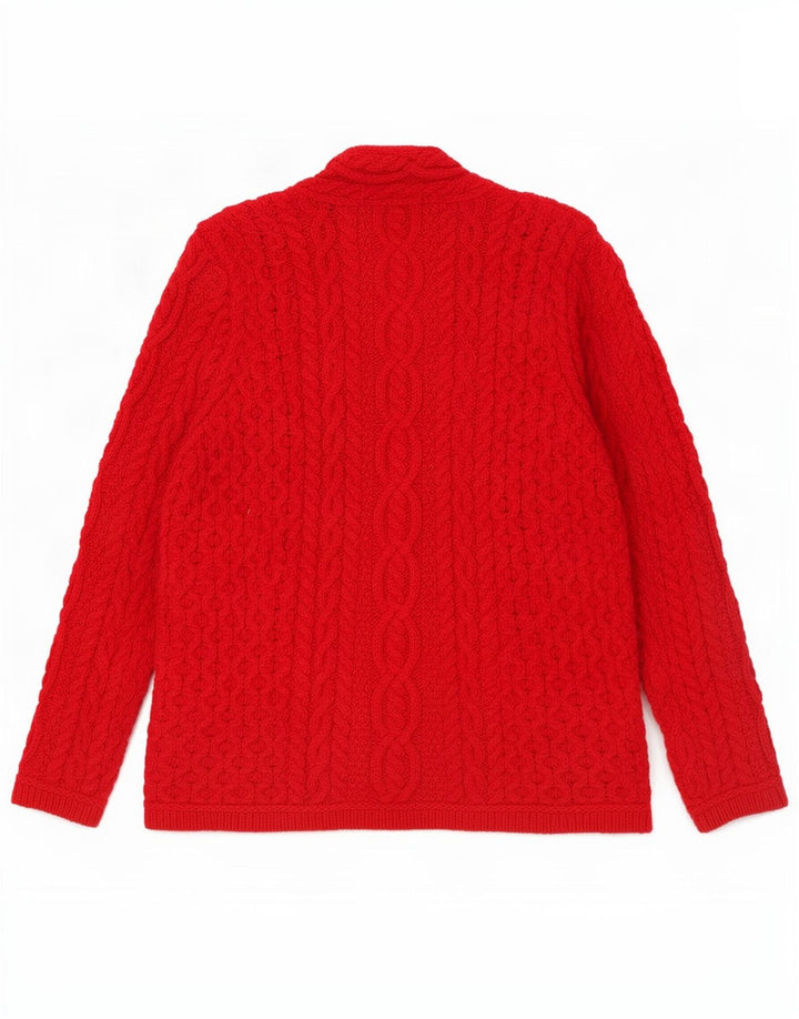 Aran Crafts ženski kardigan pulover UK 14 srednje crvene merino vune