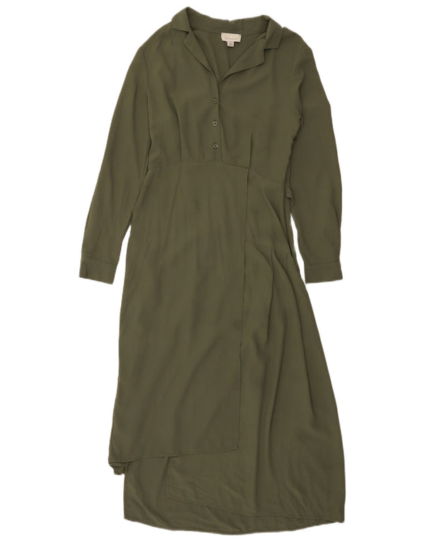 Topshop ženska asimetrična maksi haljina dugih rukava UK 10 Mala kaki boja