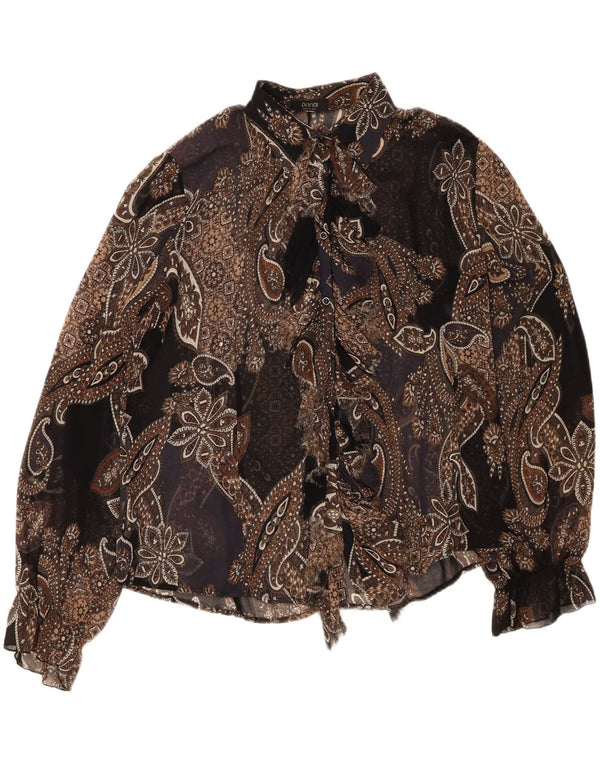 Vintage Womens See Through Shirt Blouse UK 18 XL Brown Paisley Polyester