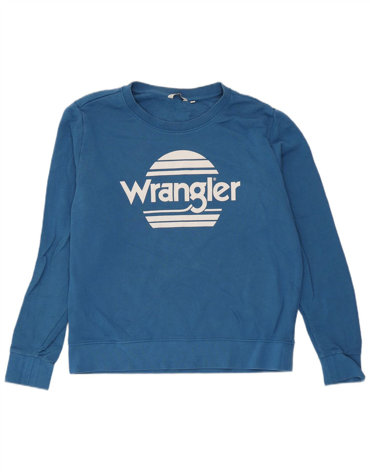 Wrangler ženski džemper s grafičkim motivima UK 14 srednje plavi pamuk