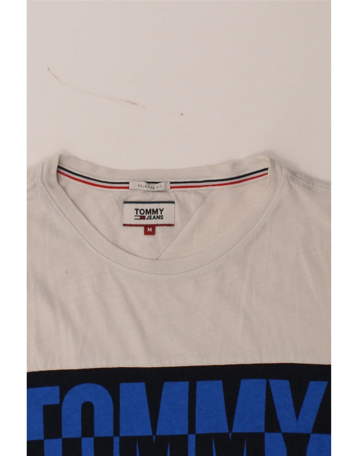 TOMMY HILFIGER Mens Graphic T-Shirt Top Medium White Colourblock Vintage Tommy Hilfiger and Second-Hand Tommy Hilfiger from Messina Hembry 