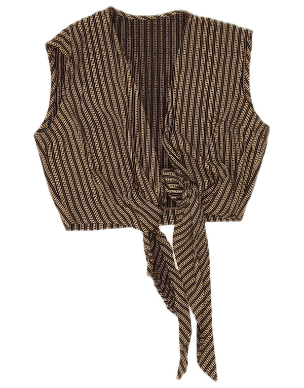 Vintage Womens Sleeveless Crop Top IT 42 Medium Beige Striped Viscose