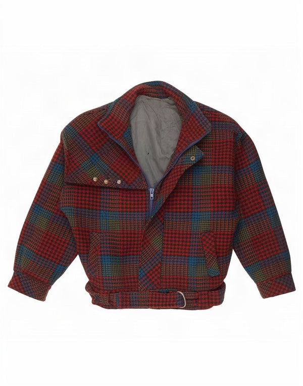 Vintage Womens Bomber Jacket UK 10 Small Red Houndstooth