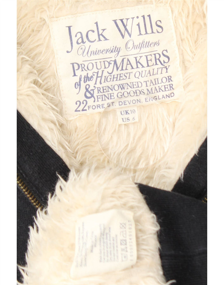 JACK WILLS Ženska pulover s kapuljačom Sherpa Graphic Zip UK 10 Mala crna