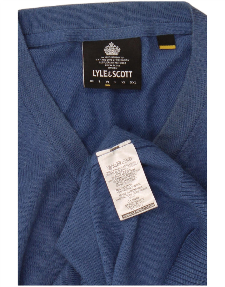 Lyle & Scott muški džemper s V-izrezom srednje plavi pamuk