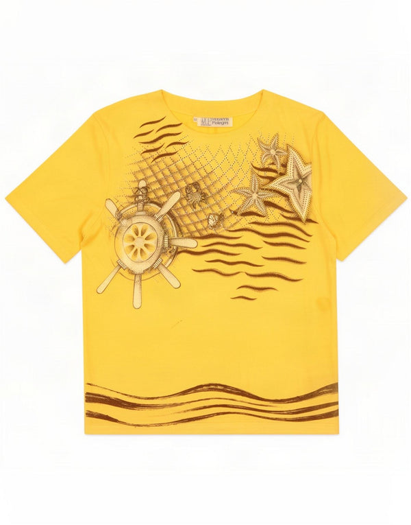 Rossana Pellegrini Womens Graphic T-Shirt Top IT 50 XL Yellow