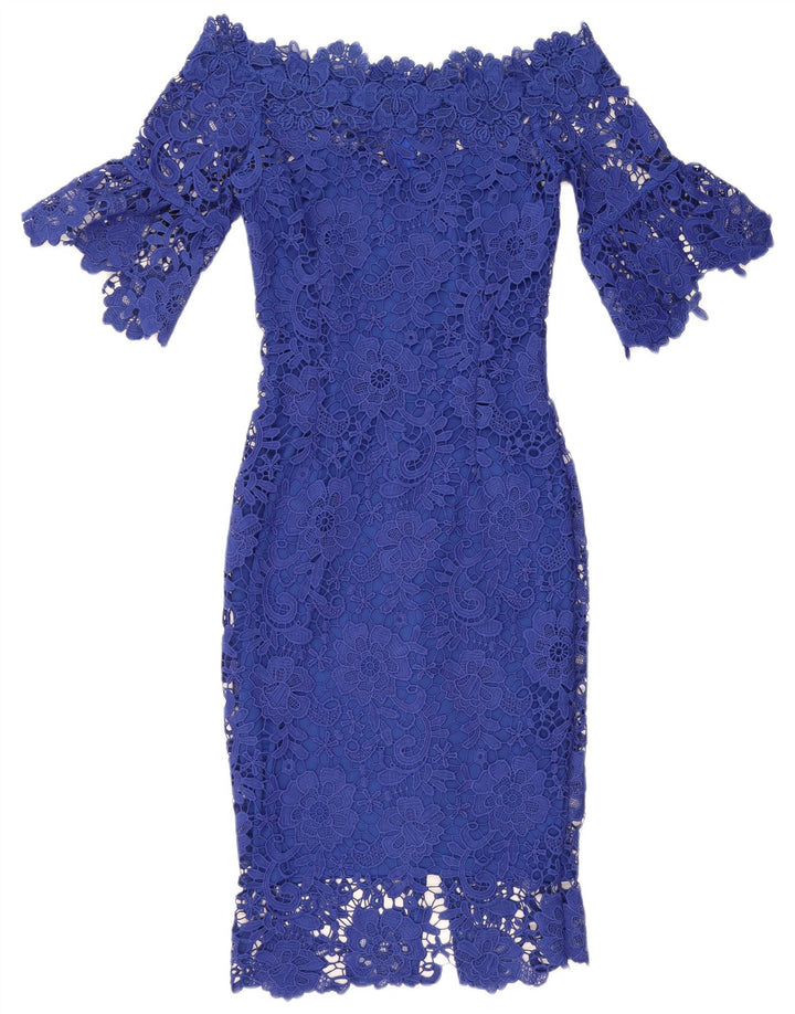 PAPER DOLLS Ženska haljina s otvorenim ramenima UK 8 Mali plavi cvjetni poliester