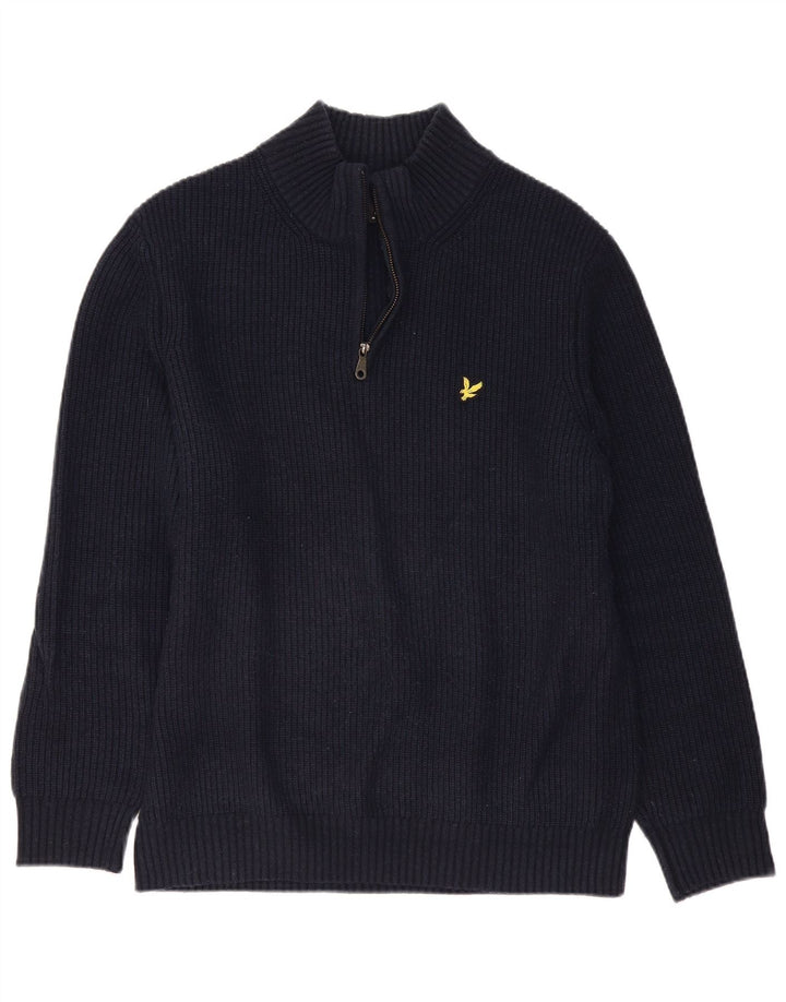 Lyle & Scott muški džemper s izrezom i velikim tamnoplavim vunenim puloverom