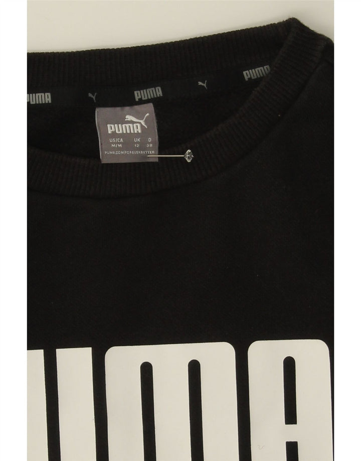 PUMA Womens Graphic Sweatshirt Jumper UK 12 Medium  Black Cotton Vintage Puma and Second-Hand Puma from Messina Hembry 