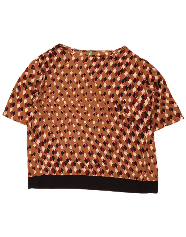 Benetton gornji dio ženske bluze UK 16 Large Brown Geometric